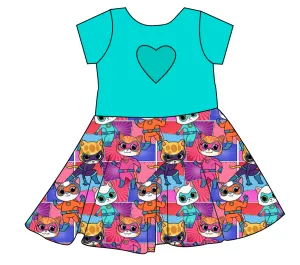 Fearless Felines Molly Heart Back Twirly Dress