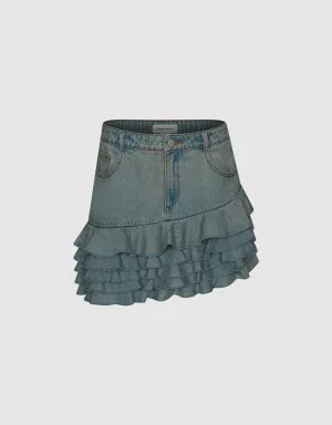 Fishtail Mini Denim Skirt