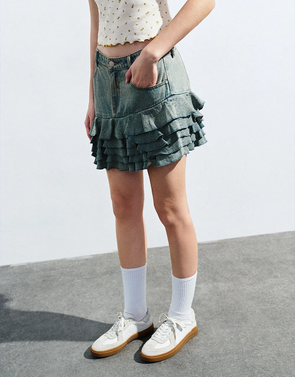 Fishtail Mini Denim Skirt