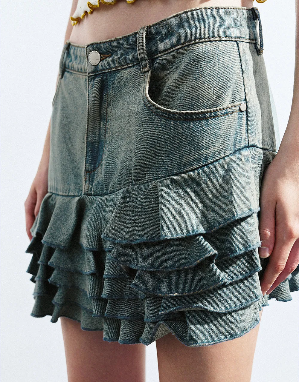 Fishtail Mini Denim Skirt
