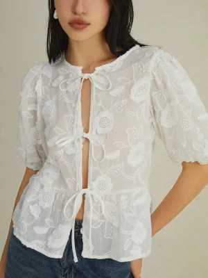 Floral Knotted Puff Sleeve Blouse