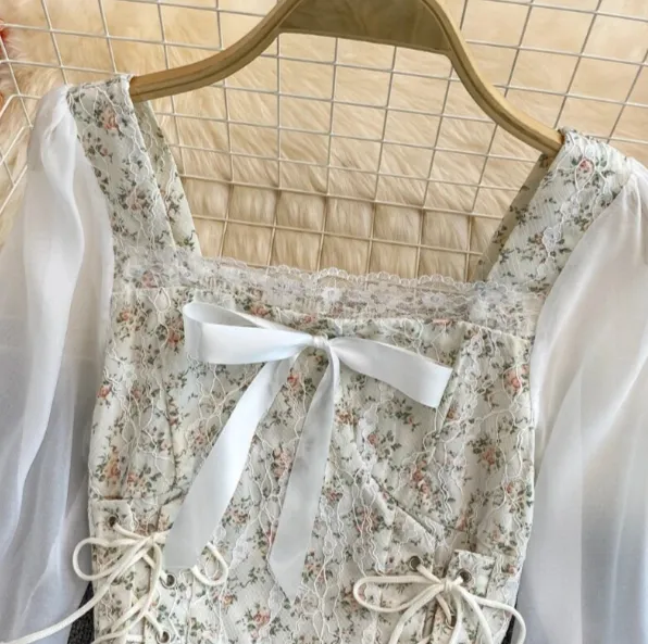 Floral Print Mesh Patchwork Blouse