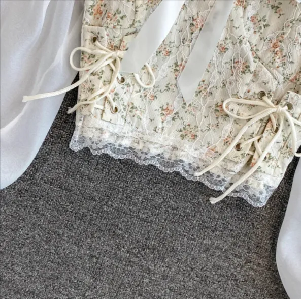 Floral Print Mesh Patchwork Blouse