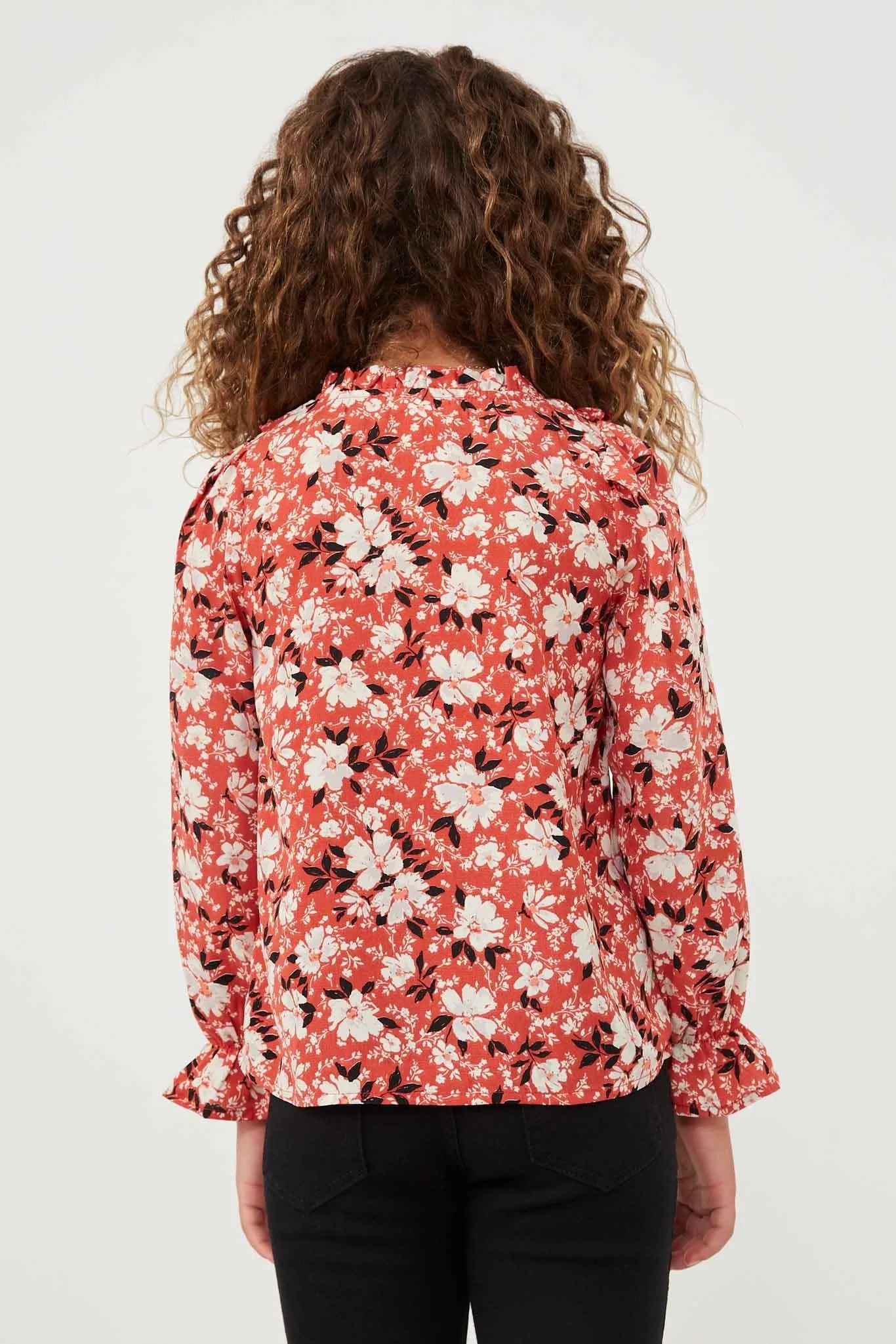 Floral Print Ruffled Collar Top