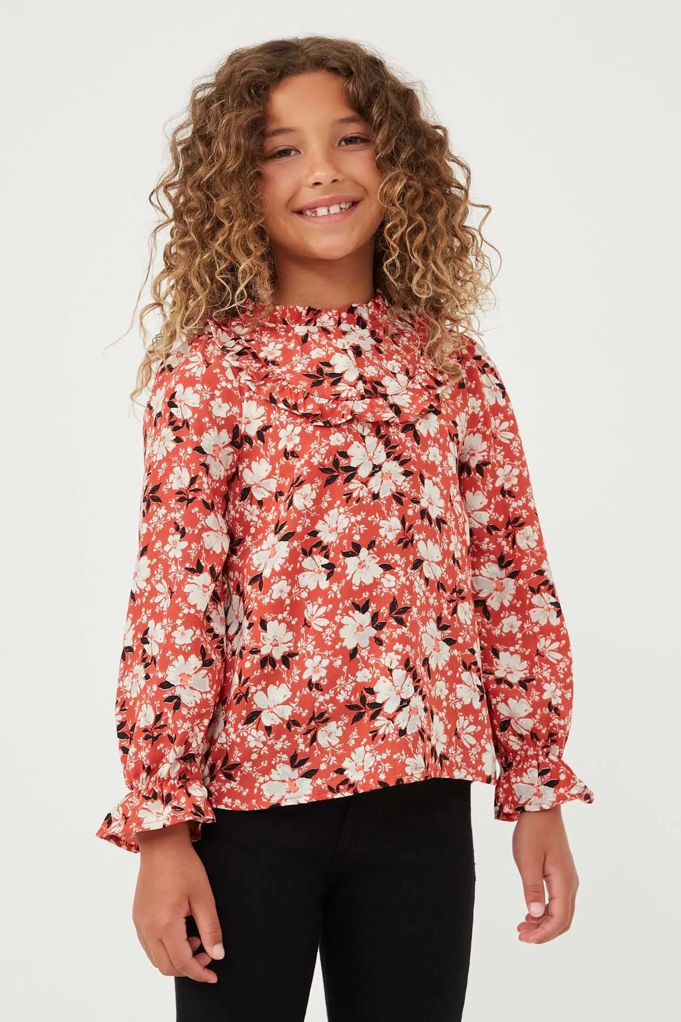 Floral Print Ruffled Collar Top