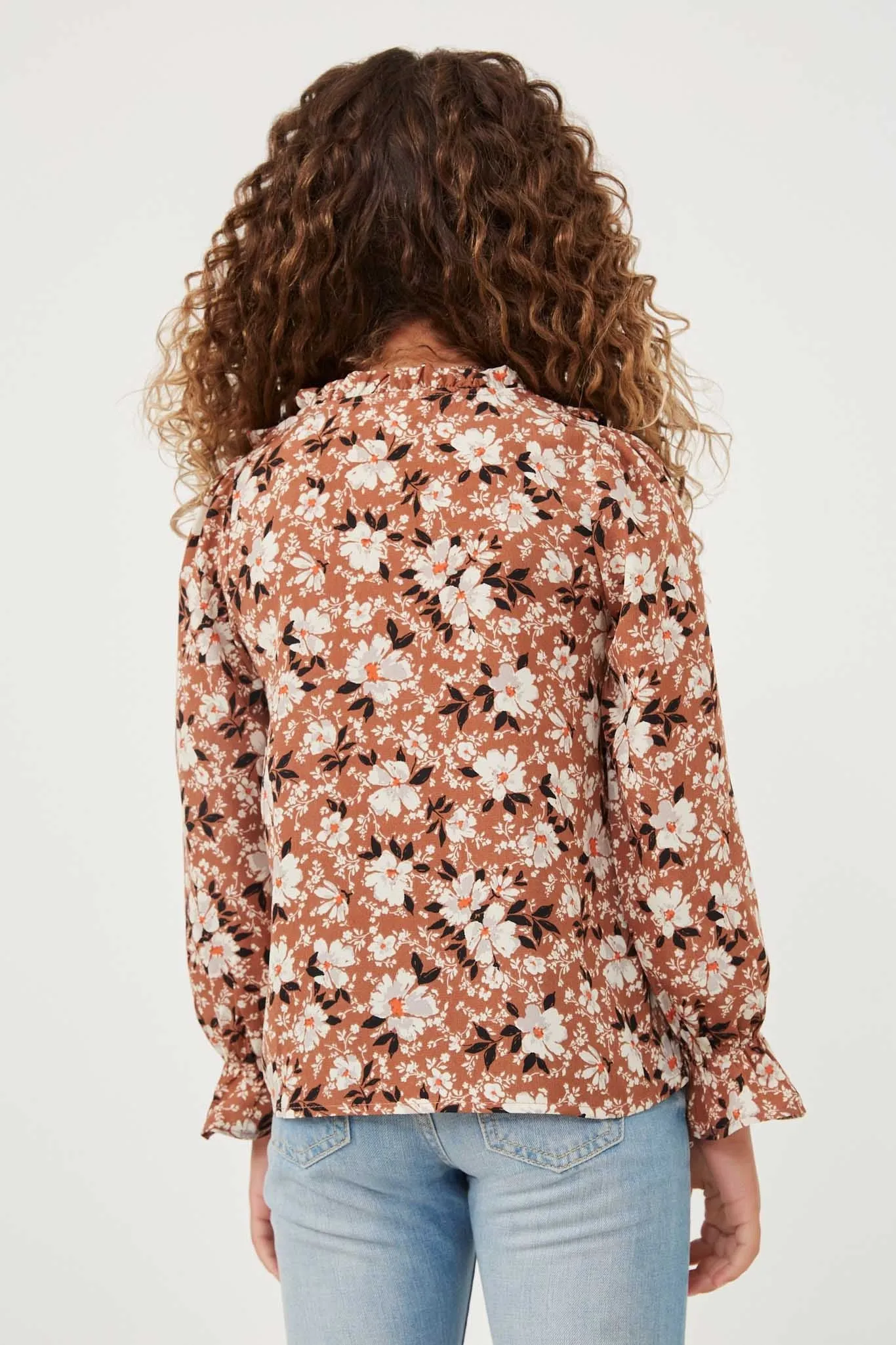 Floral Print Ruffled Collar Top