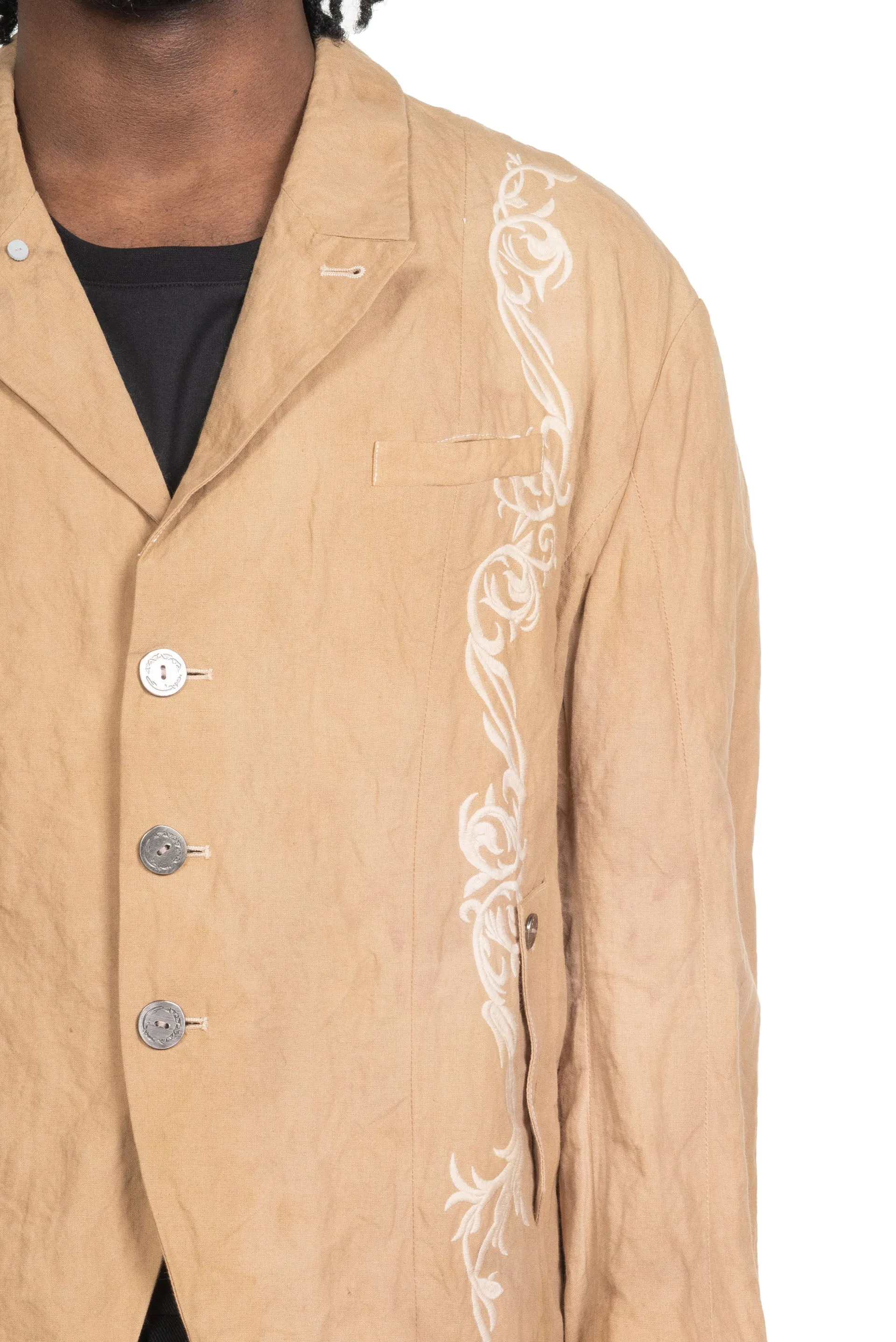FM Embroidered Blazer Crinkle Dyed Beige