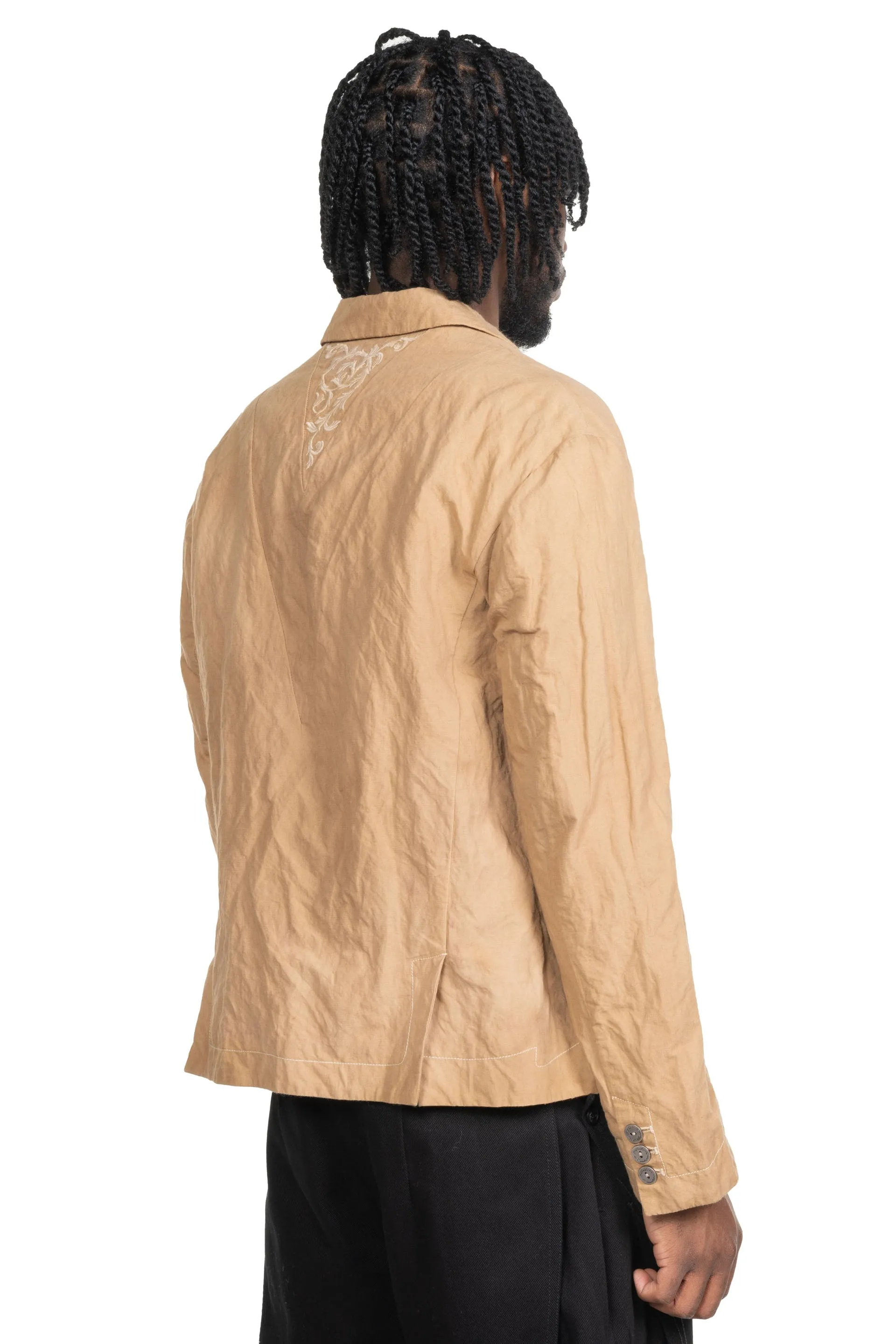 FM Embroidered Blazer Crinkle Dyed Beige