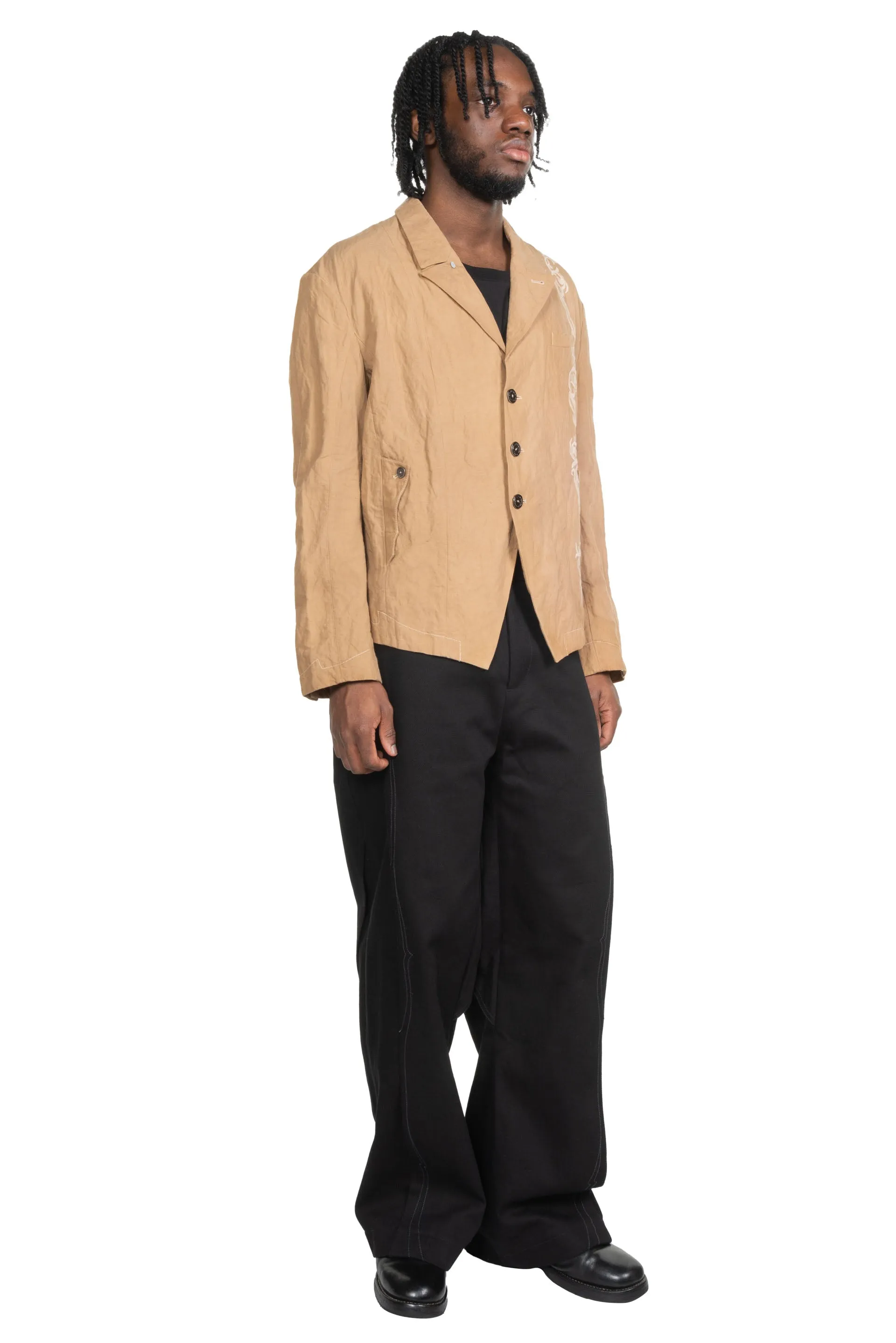 FM Embroidered Blazer Crinkle Dyed Beige
