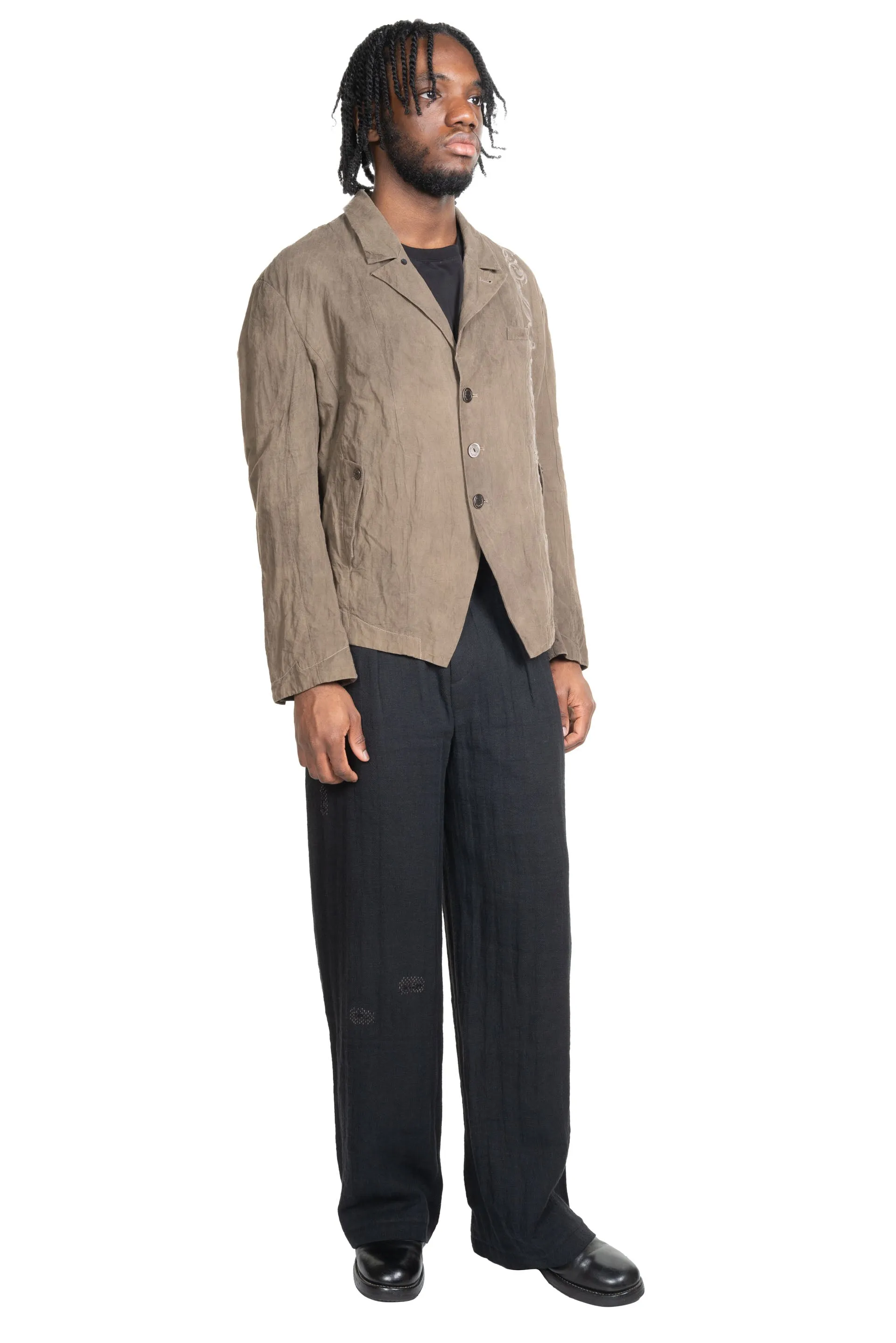 FM Embroidered Blazer Crinkle Dyed Grey