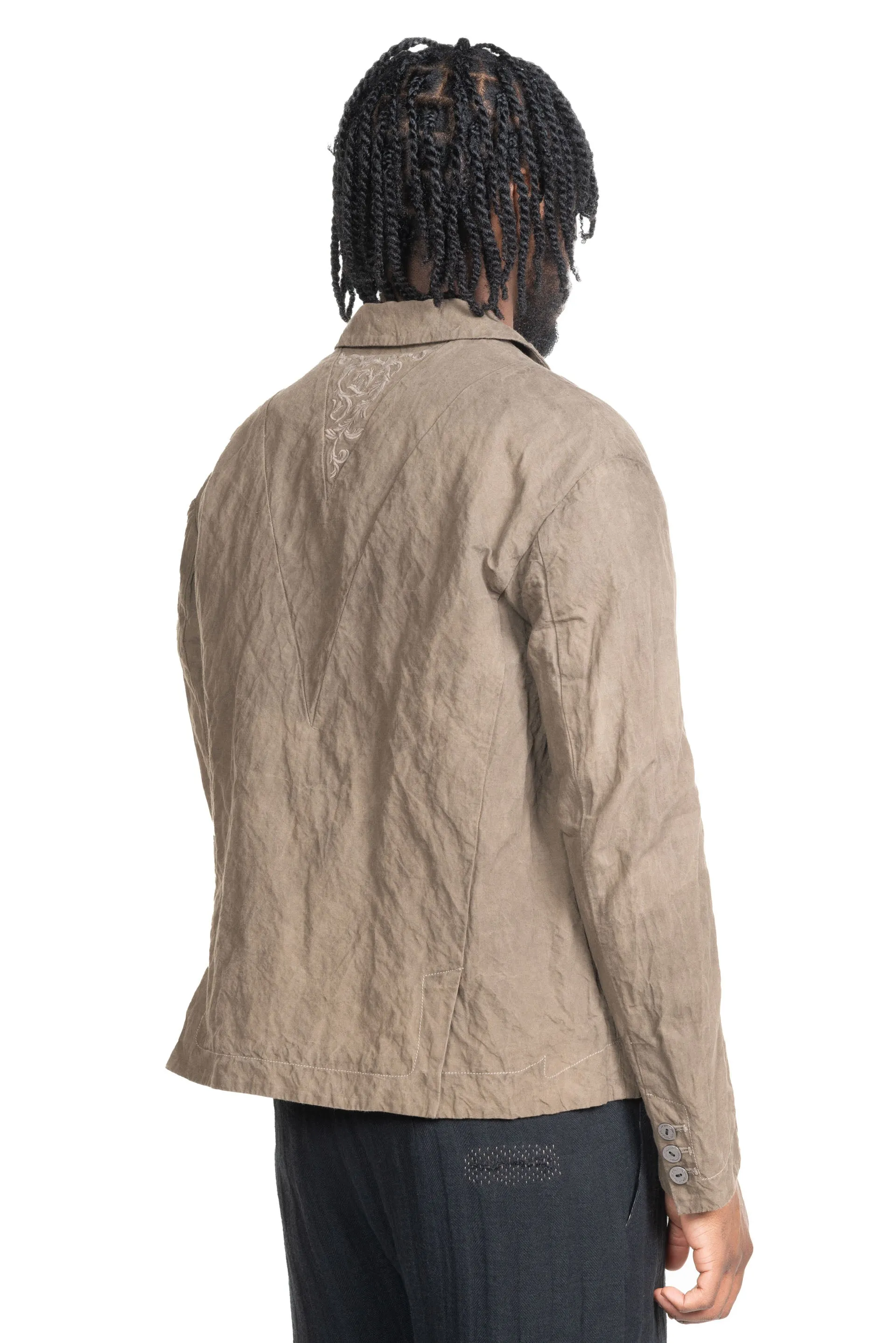FM Embroidered Blazer Crinkle Dyed Grey