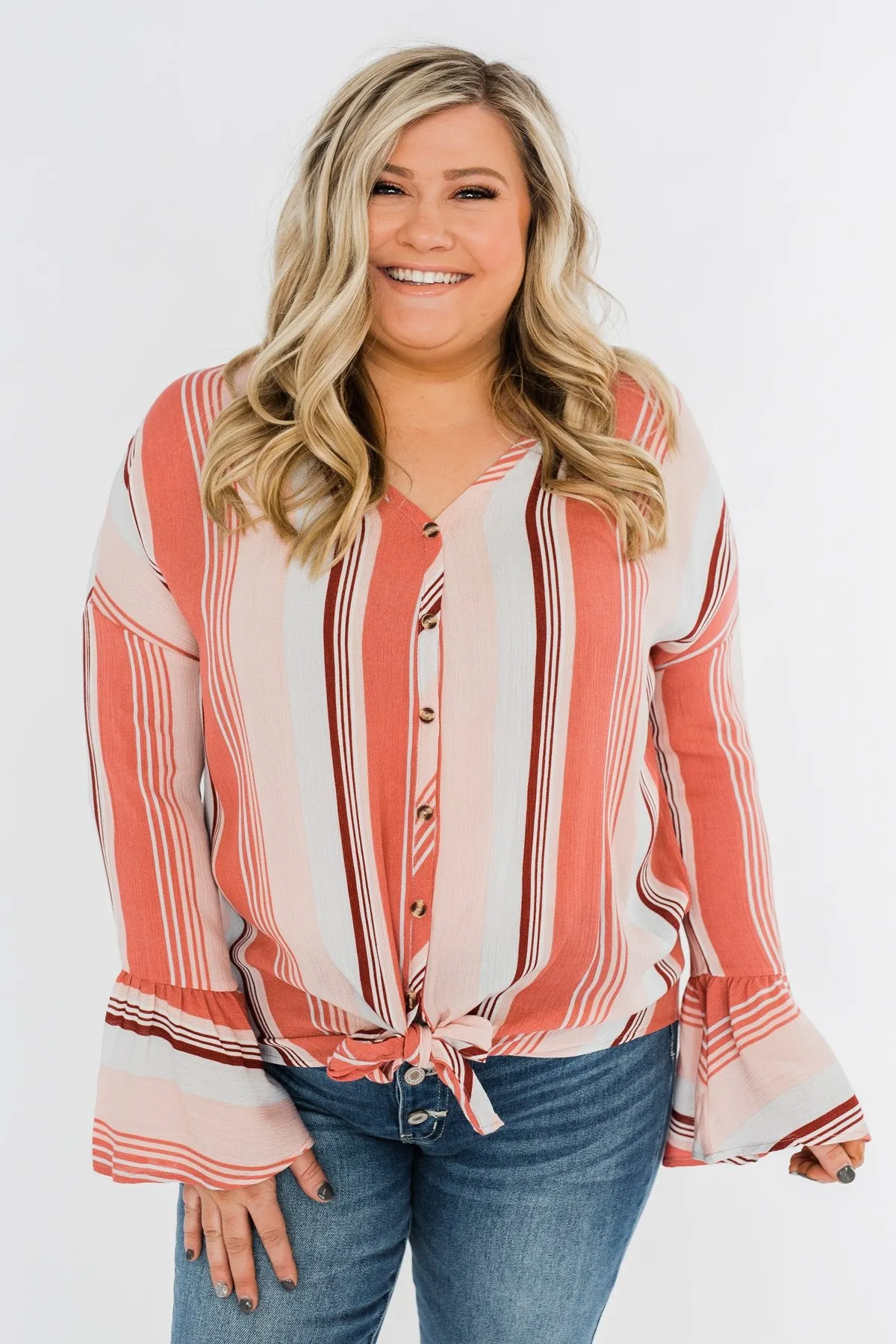 Free Spirit Striped Blouse- Peach Tones