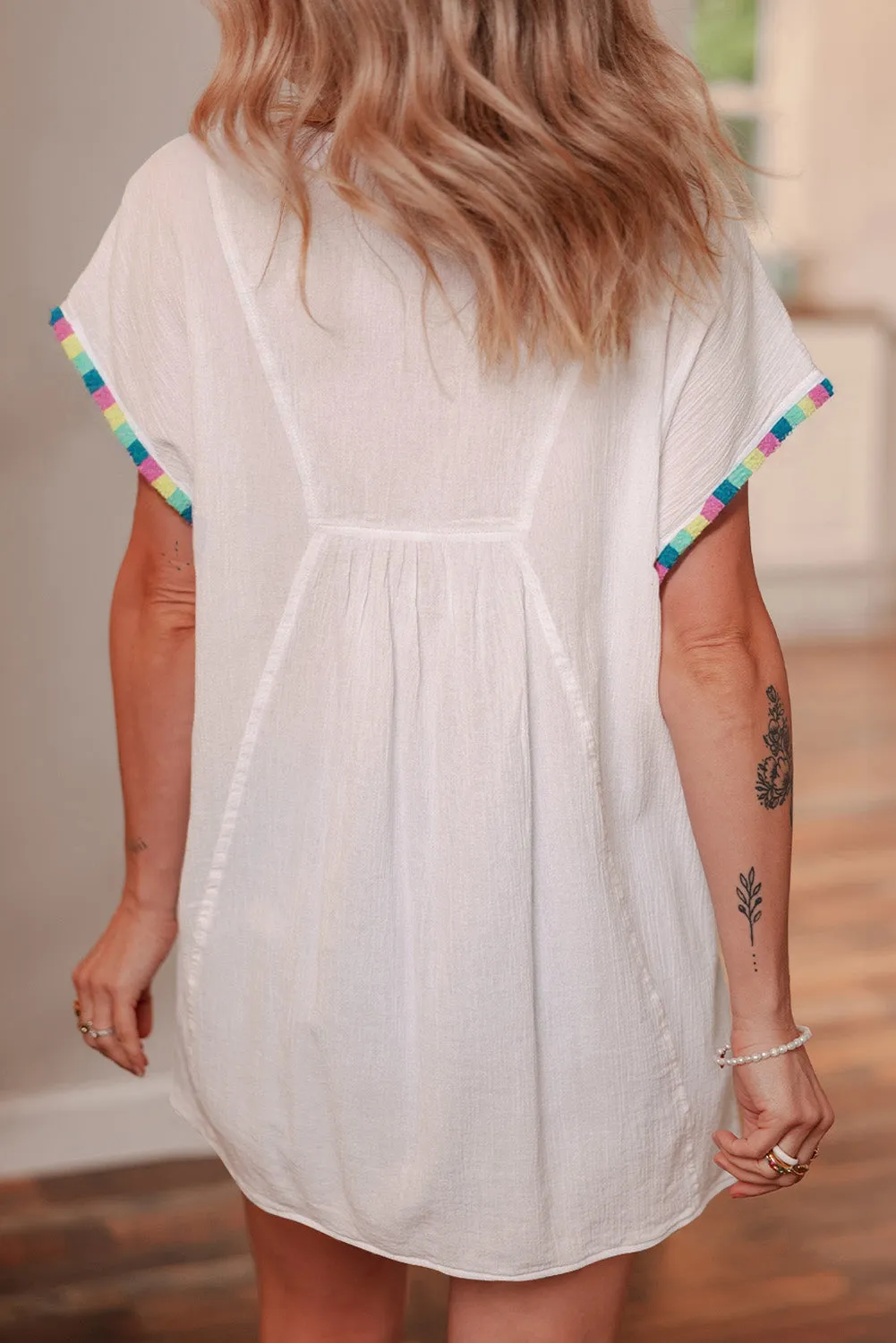 Fringe Multicolor Tassel Short Sleeve Blouse