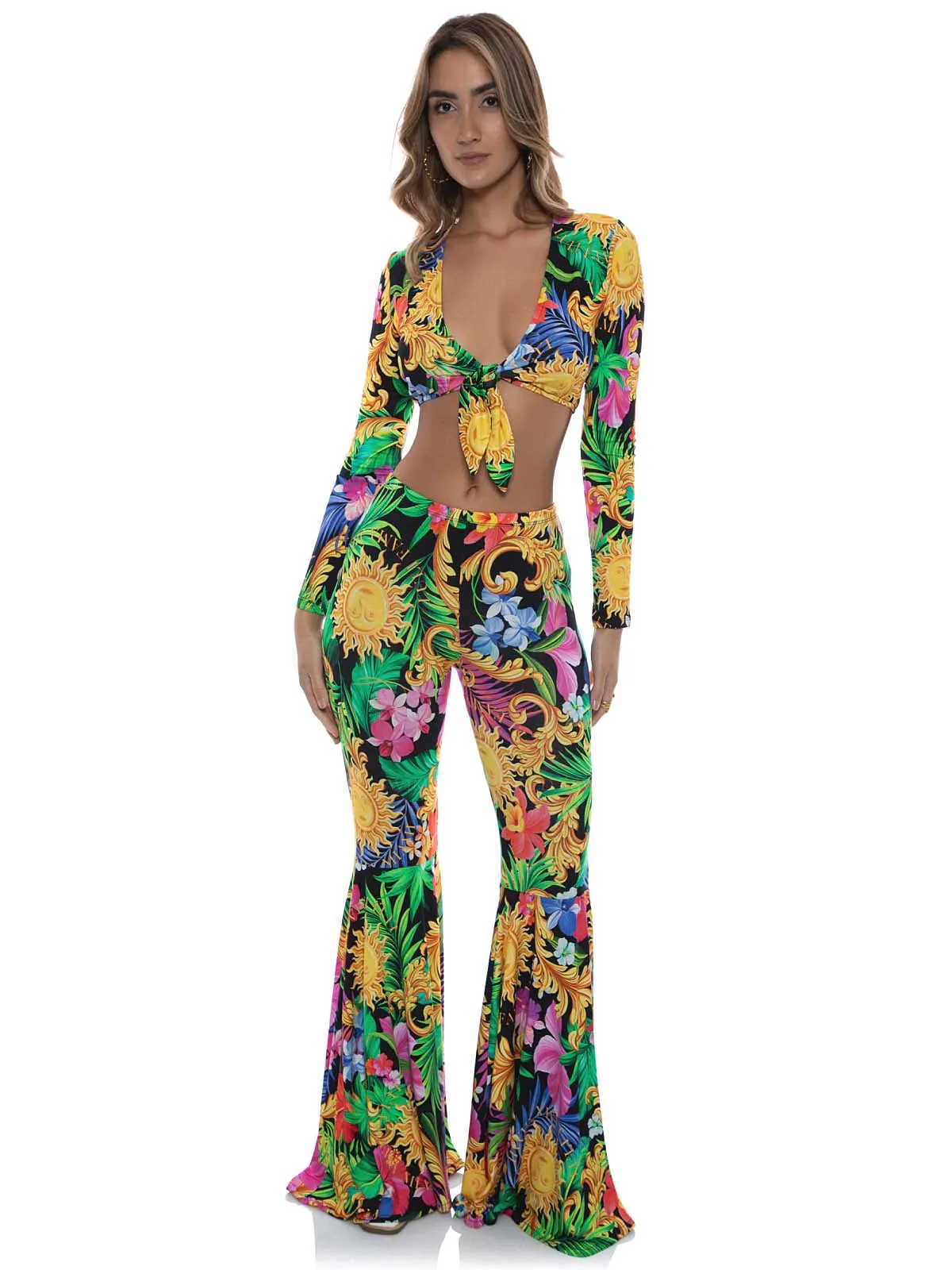Front Knot Crop-Bell Pants