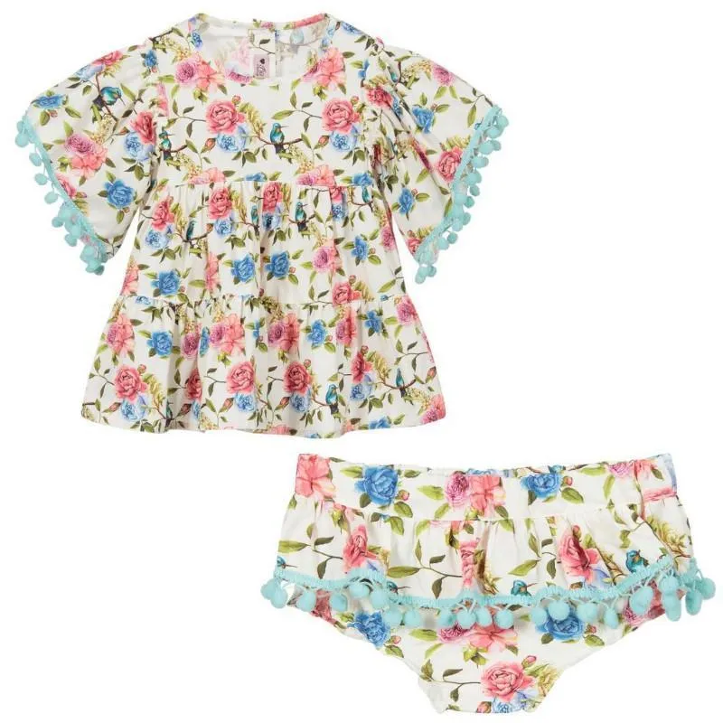 Girls Ivory Floral Top & Bloomers