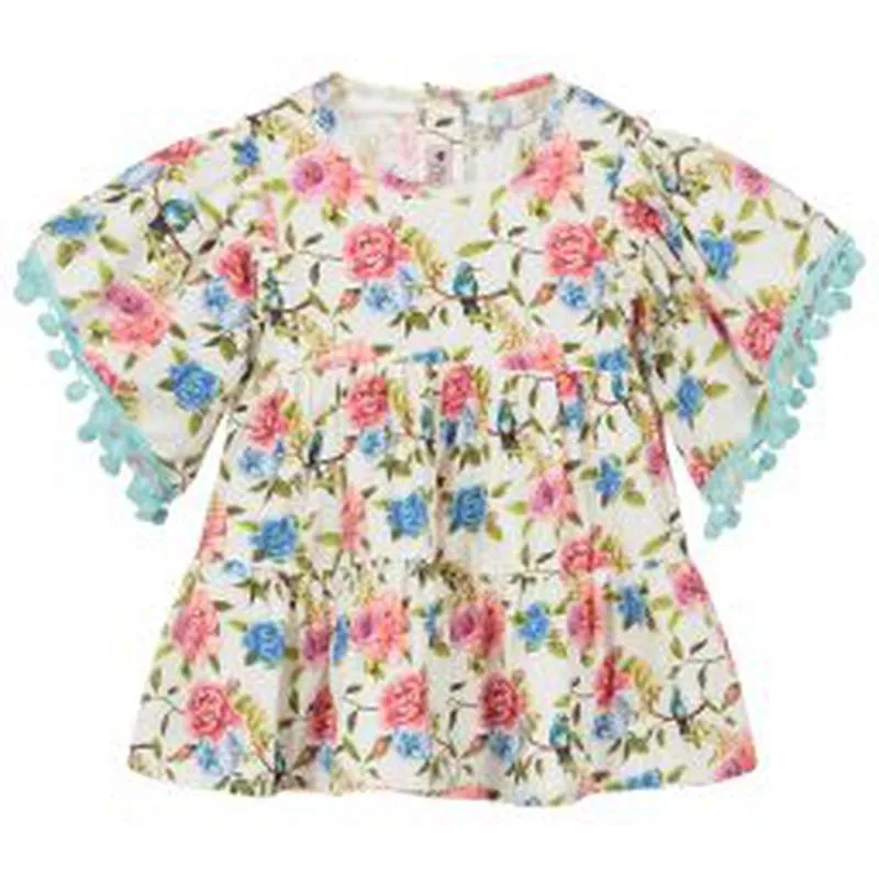 Girls Ivory Floral Top & Bloomers