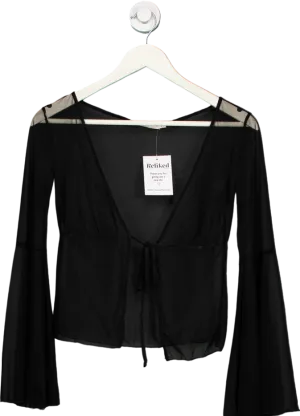 God Save Queens Black Sheer Tie-Front Top UK L
