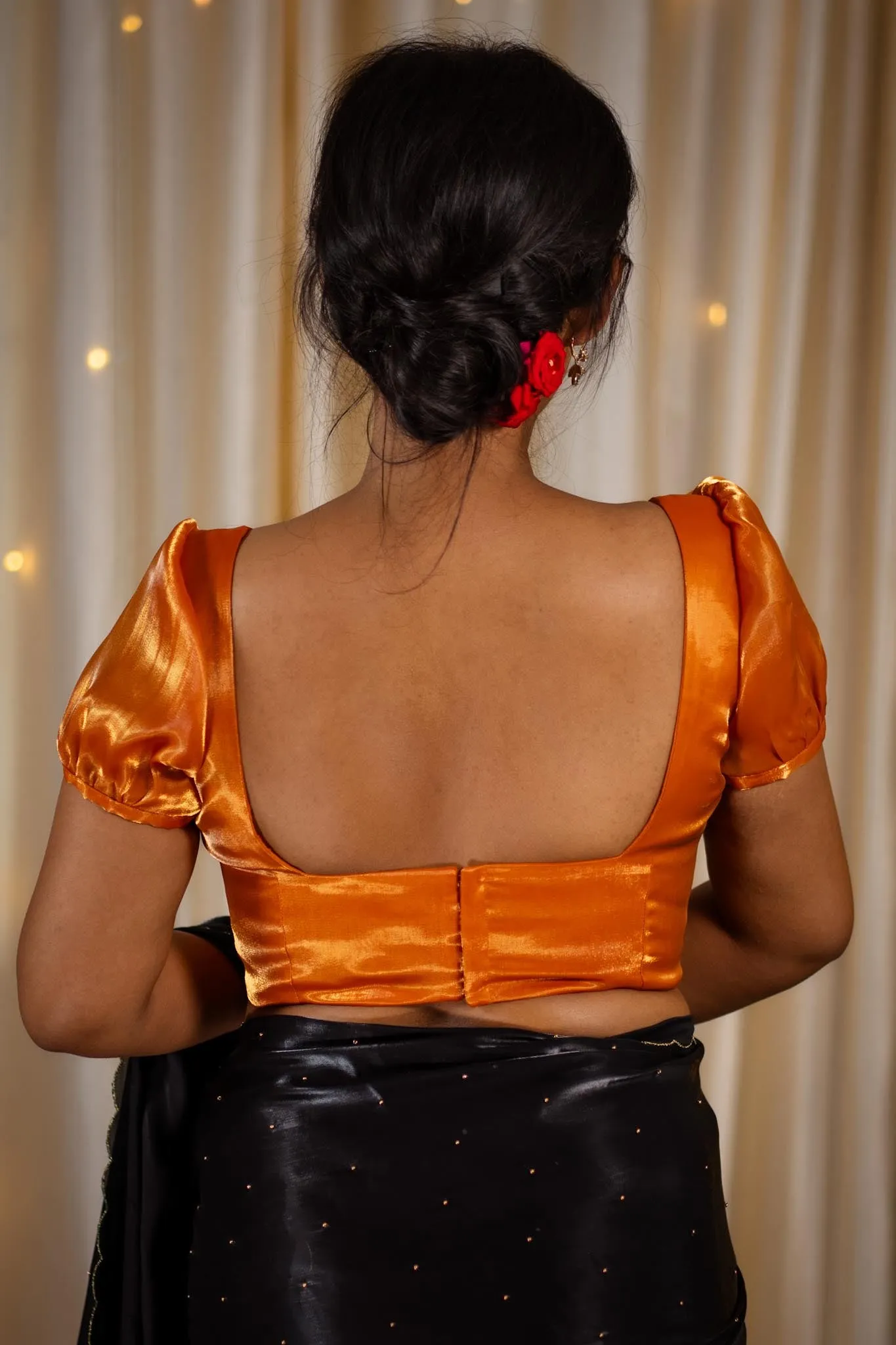 Golden Organza Puff Sleeve Blouse