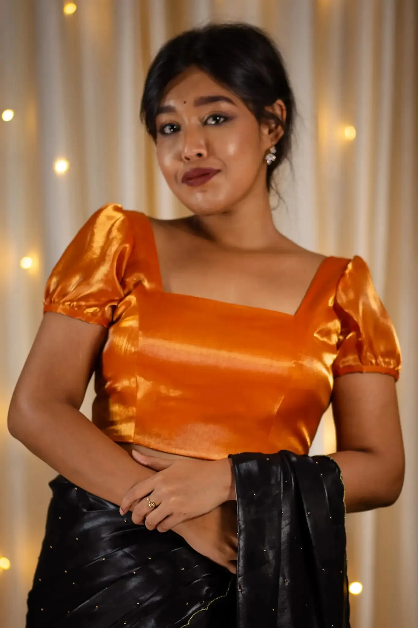 Golden Organza Puff Sleeve Blouse