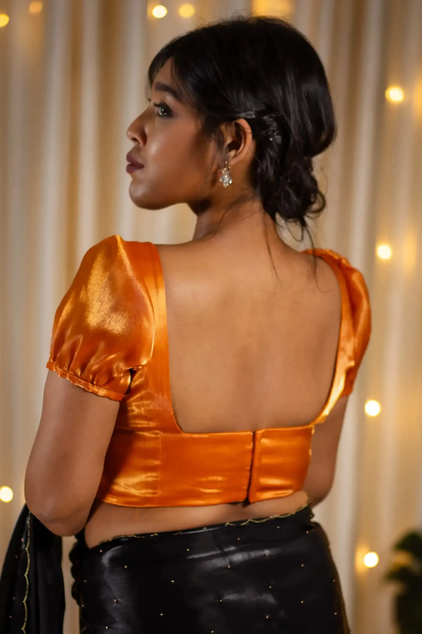 Golden Organza Puff Sleeve Blouse