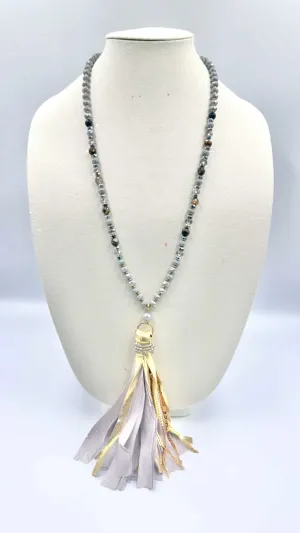 Grey crystal necklace with tassel