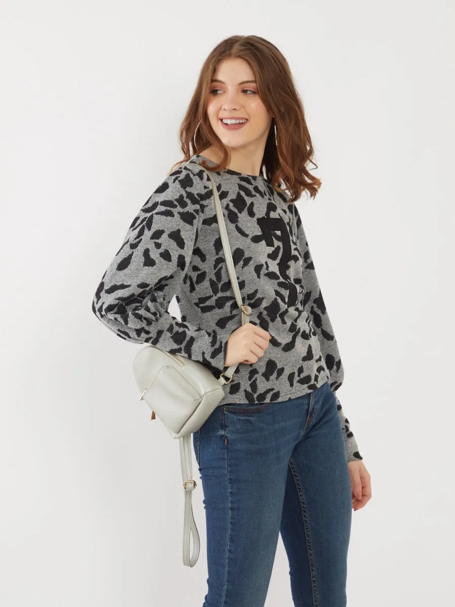 Grey Puff Sleeve Top