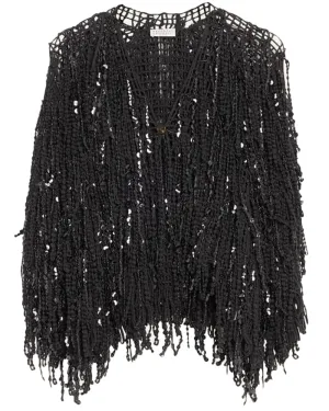 Gunmetal Embellished Fringe Single Button Cardigan