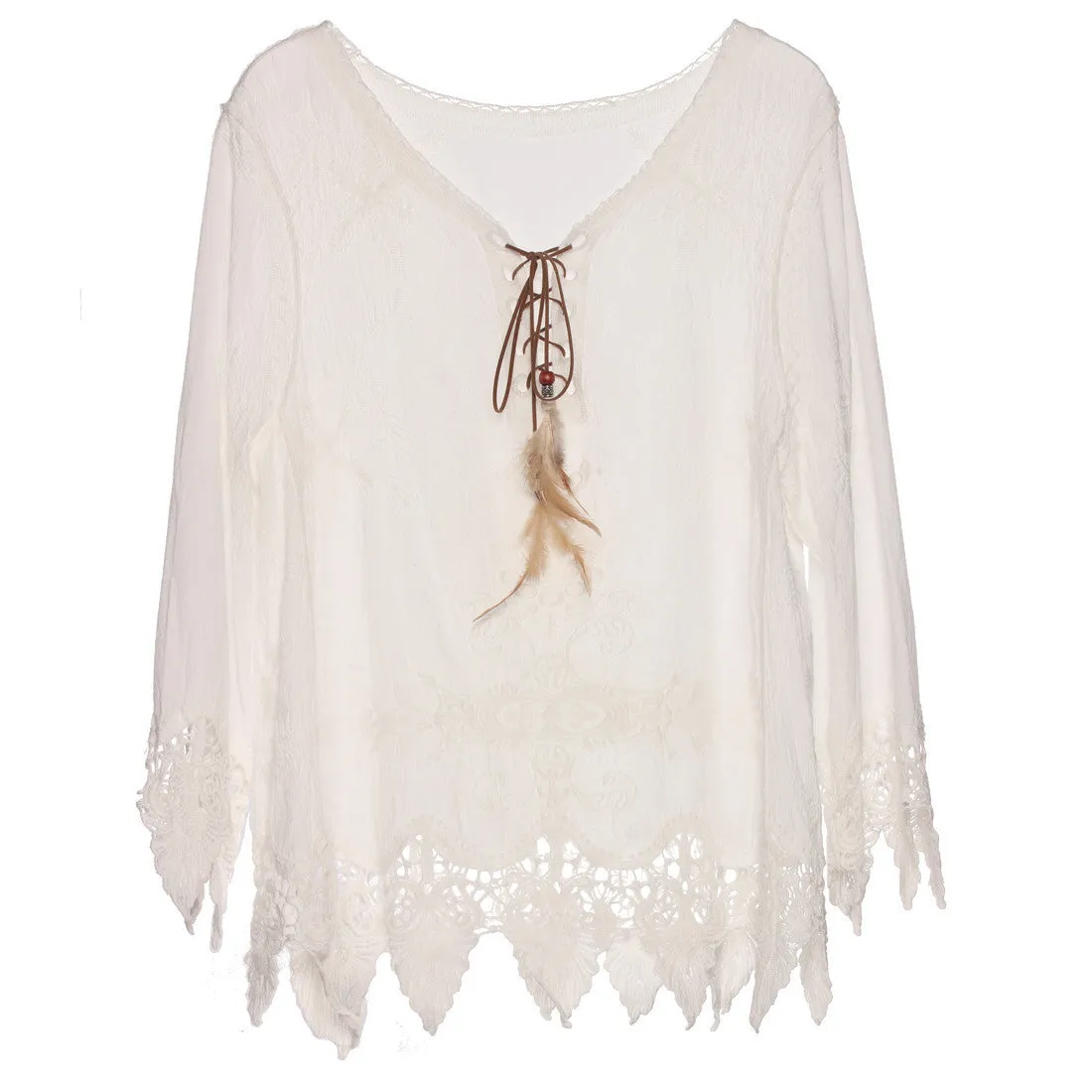 Gypsy Feather Duster Tops Hippie Boho People Style With Retro Embroidery Fishtail Lace Patch Design Tops Tee t shirt women