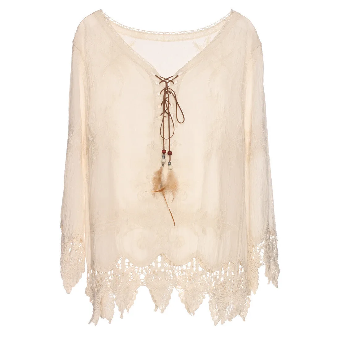 Gypsy Feather Duster Tops Hippie Boho People Style With Retro Embroidery Fishtail Lace Patch Design Tops Tee t shirt women