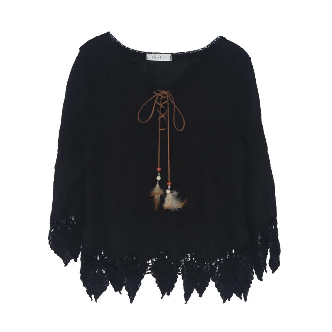 Gypsy Feather Duster Tops Hippie Boho People Style With Retro Embroidery Fishtail Lace Patch Design Tops Tee t shirt women