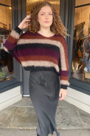 Handknit V Neck Alpaca Sweater - Multi Stripe