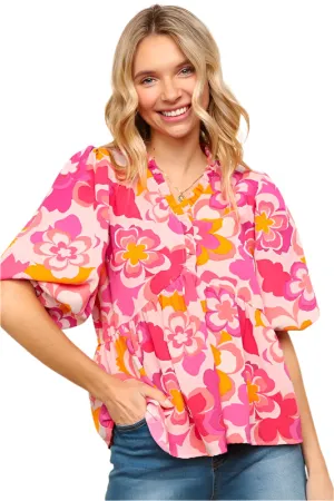 Haptics Frill Floral Puff Sleeve Blouse