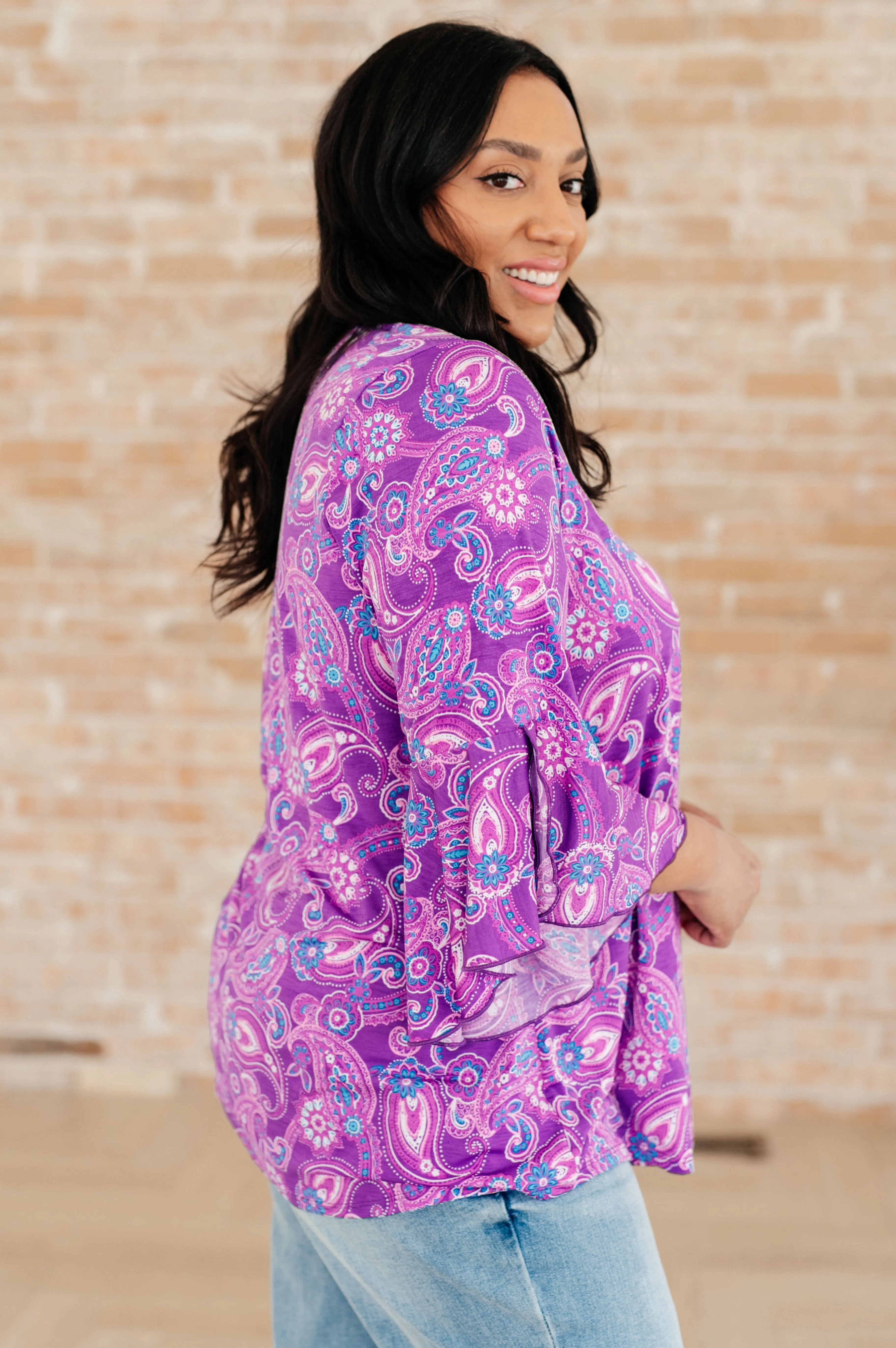 Hazel Blues® |  Willow Bell Sleeve Top in Lavender Paisley