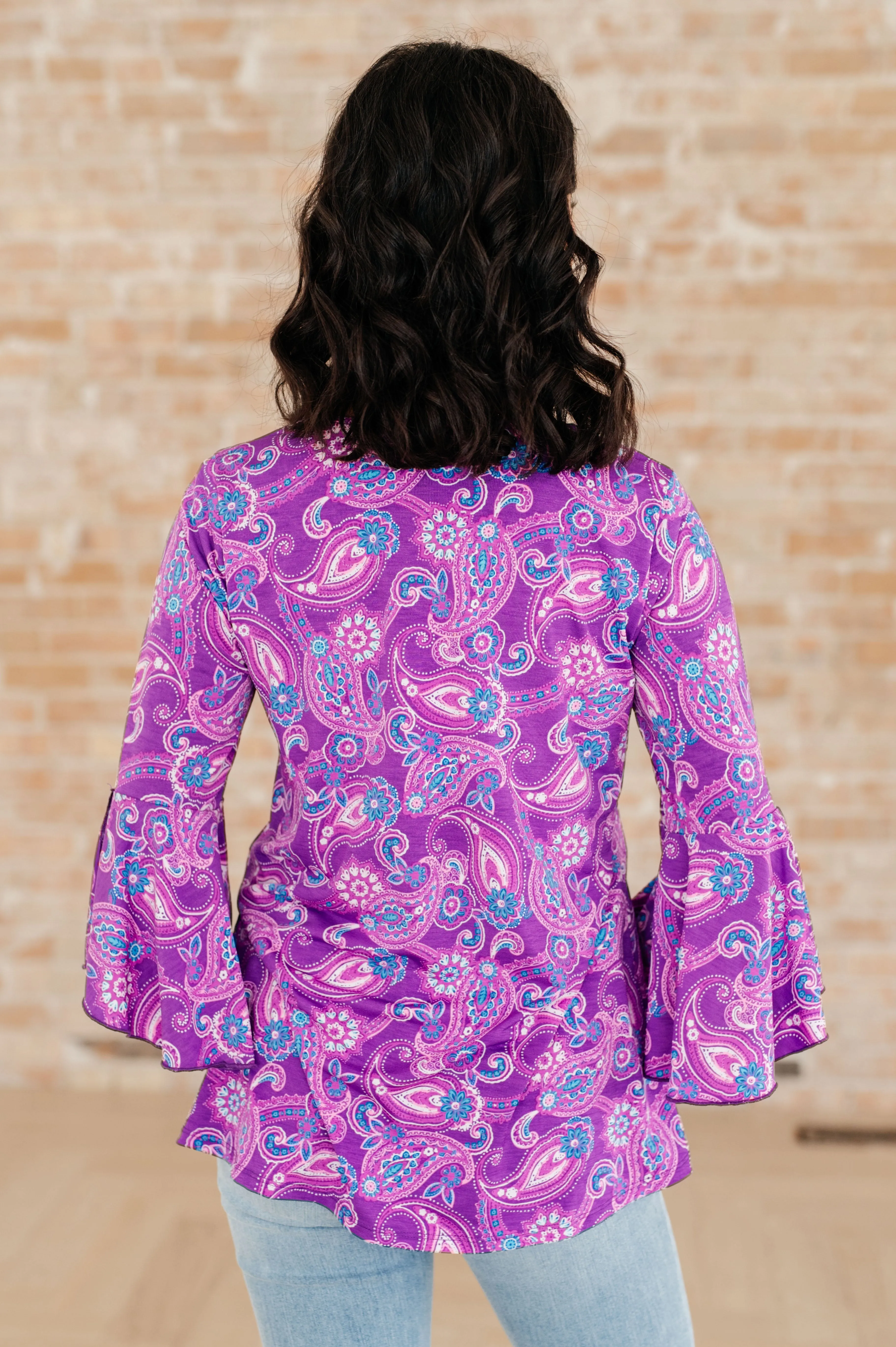 Hazel Blues® |  Willow Bell Sleeve Top in Lavender Paisley