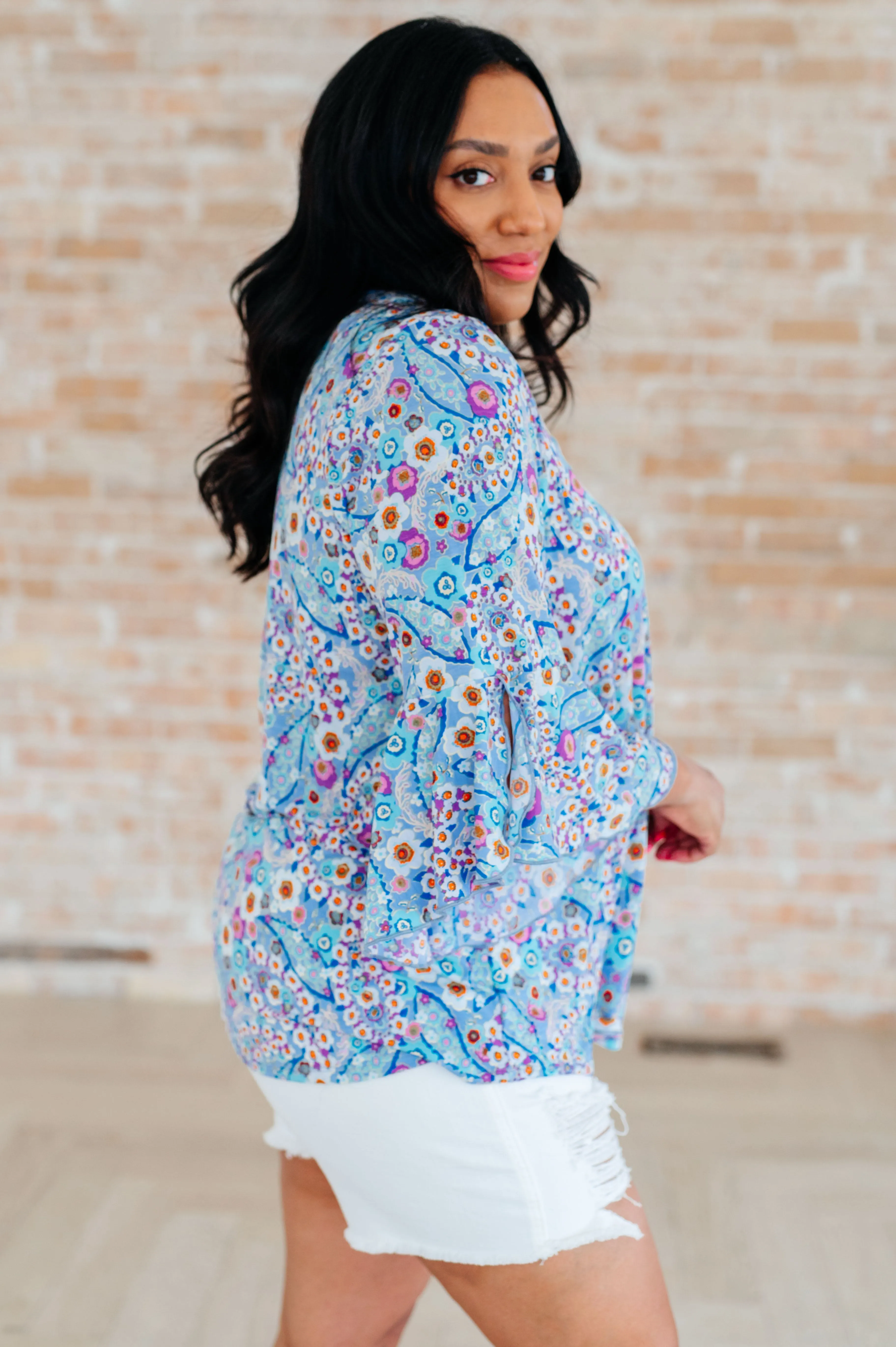 Hazel Blues® |  Willow Bell Sleeve Top in Retro Ditsy Floral