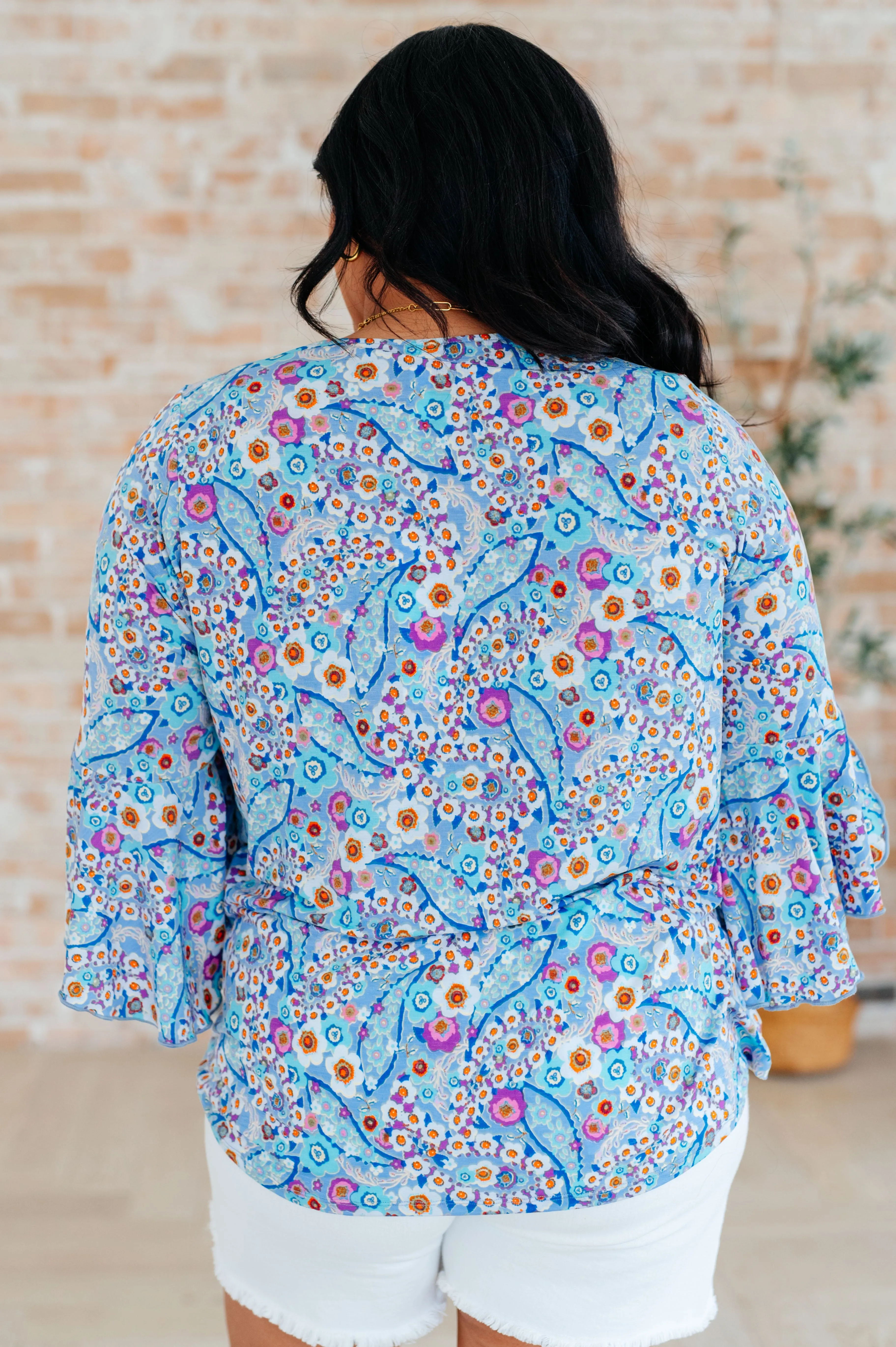 Hazel Blues® |  Willow Bell Sleeve Top in Retro Ditsy Floral
