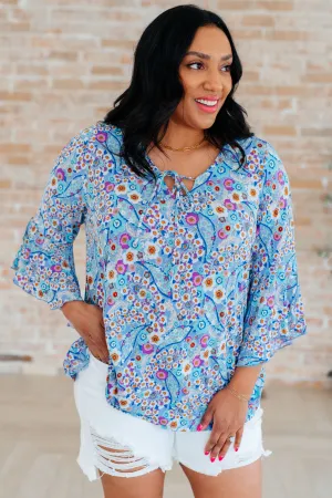 Hazel Blues® |  Willow Bell Sleeve Top in Retro Ditsy Floral