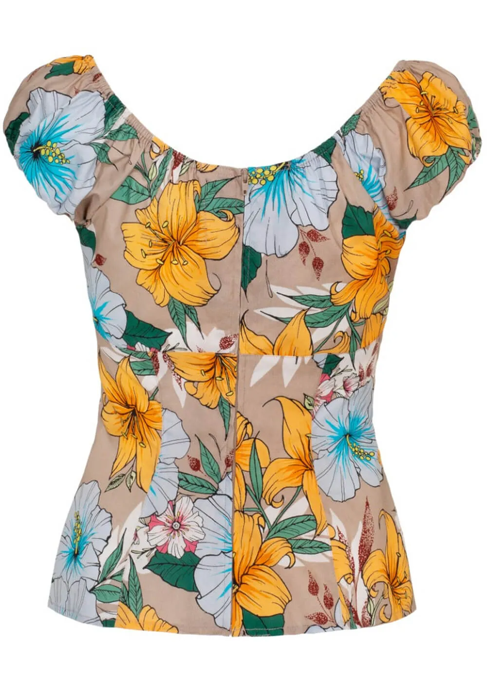 Hell Bunny Pattaya Floral Top Beige Coloured