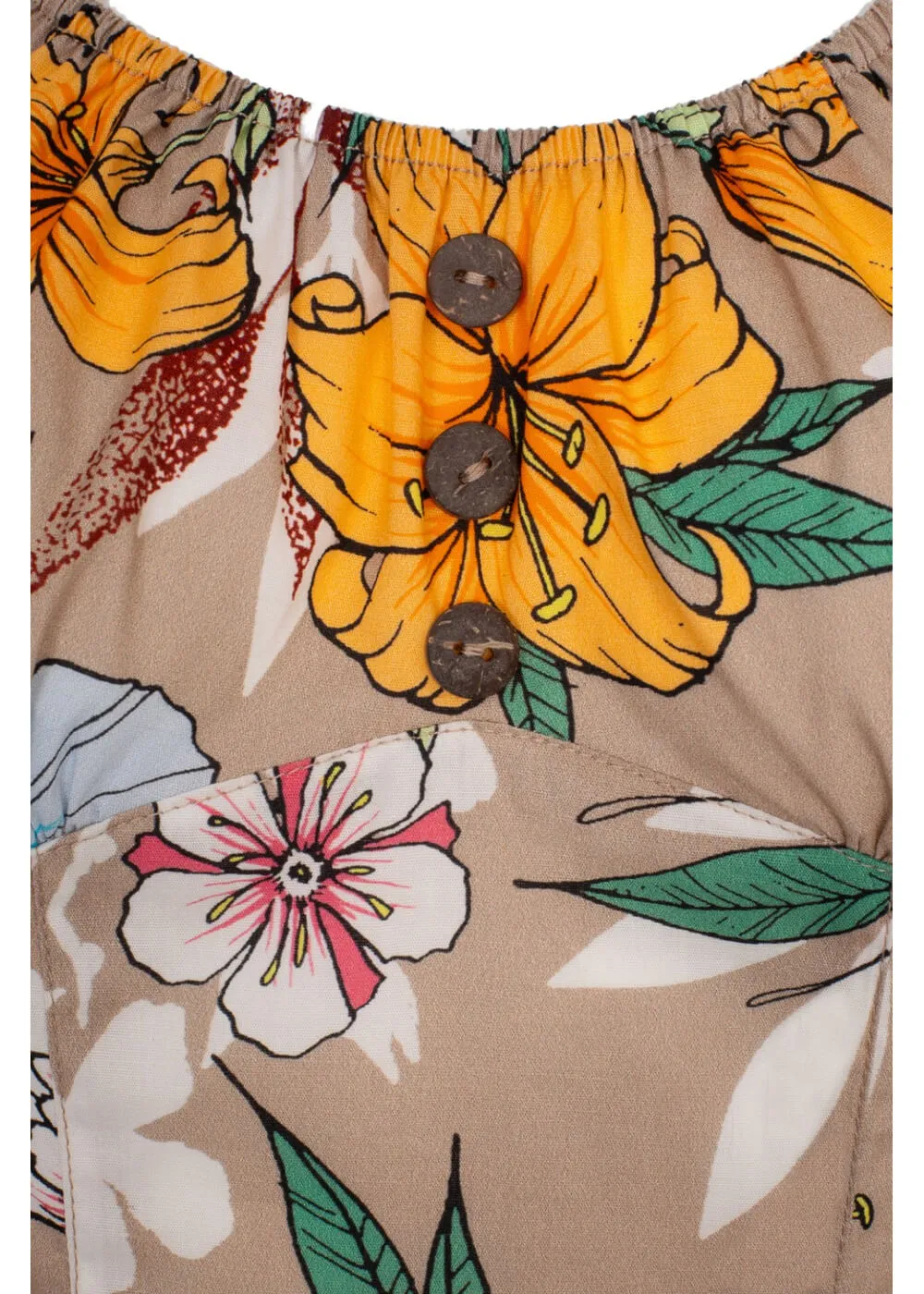 Hell Bunny Pattaya Floral Top Beige Coloured