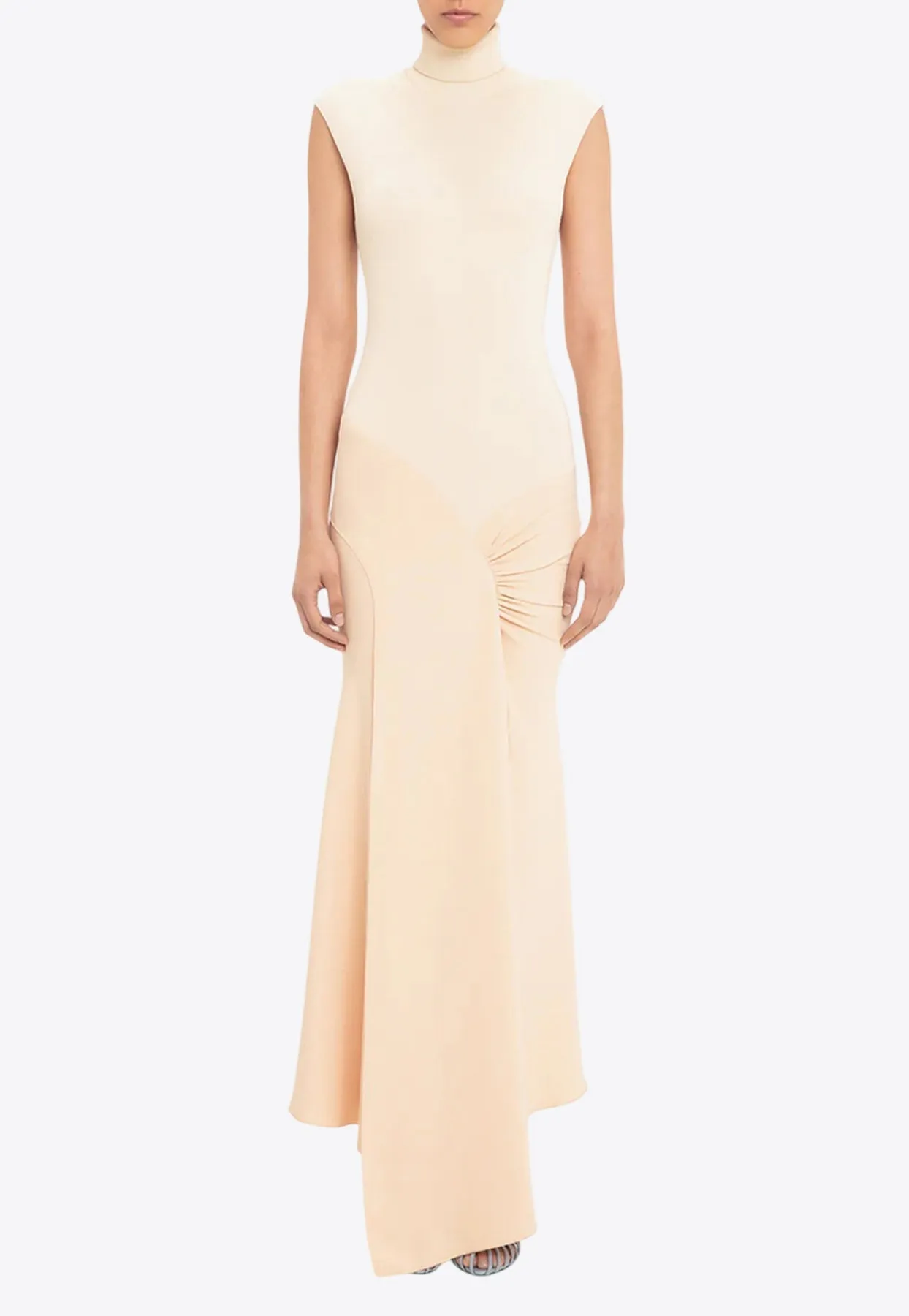High-Neck Viscose Midi Dress