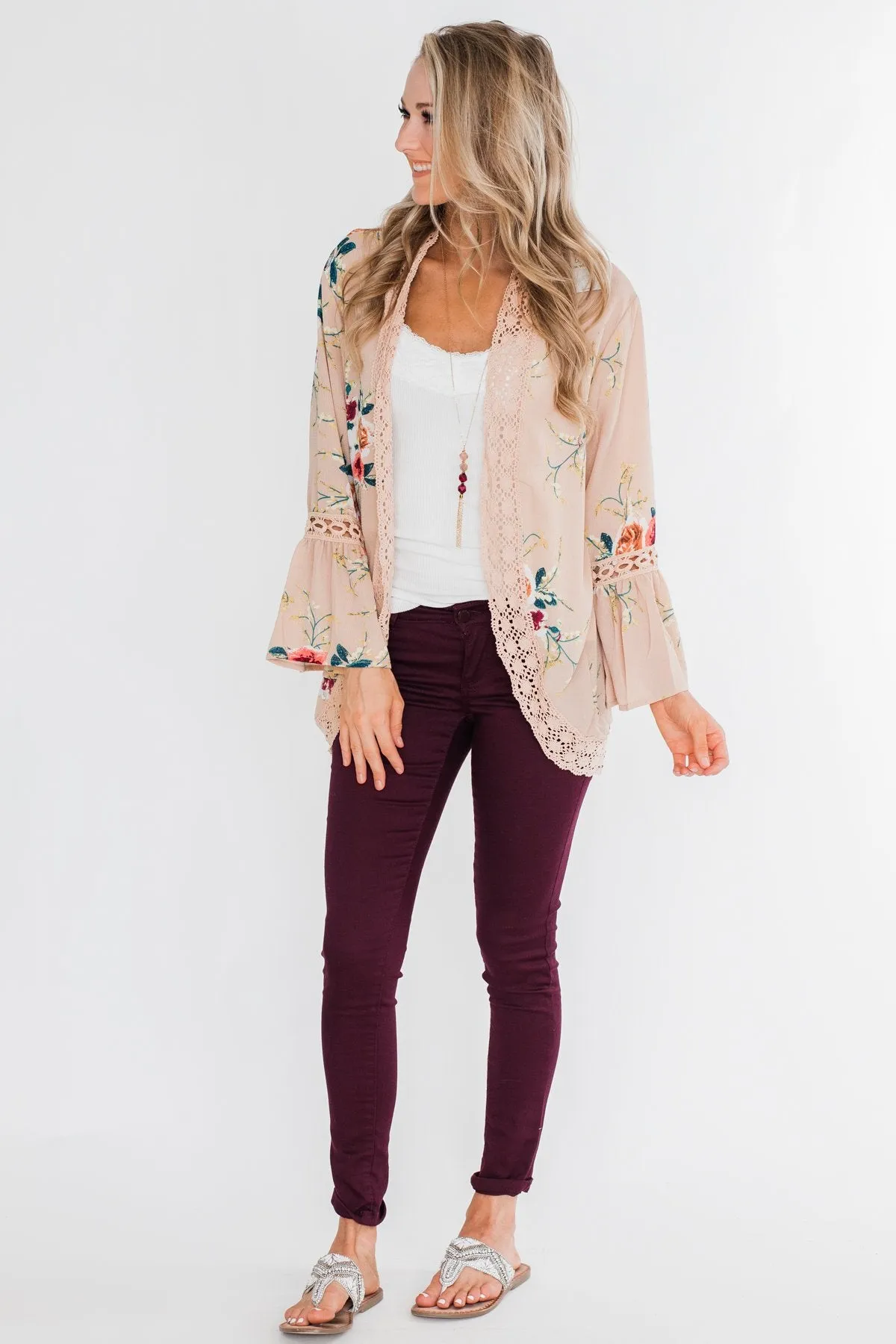 I Found Forever Floral Kimono- Nude