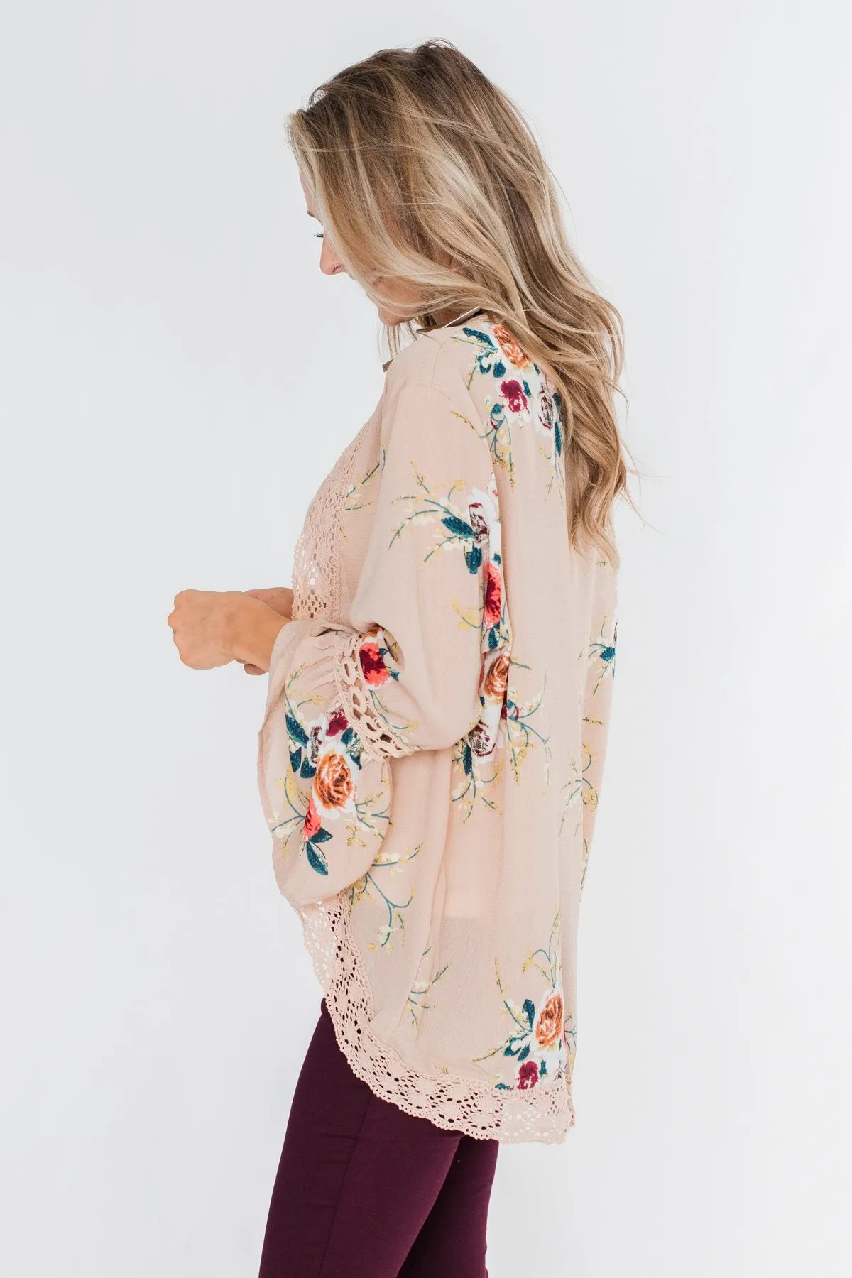I Found Forever Floral Kimono- Nude