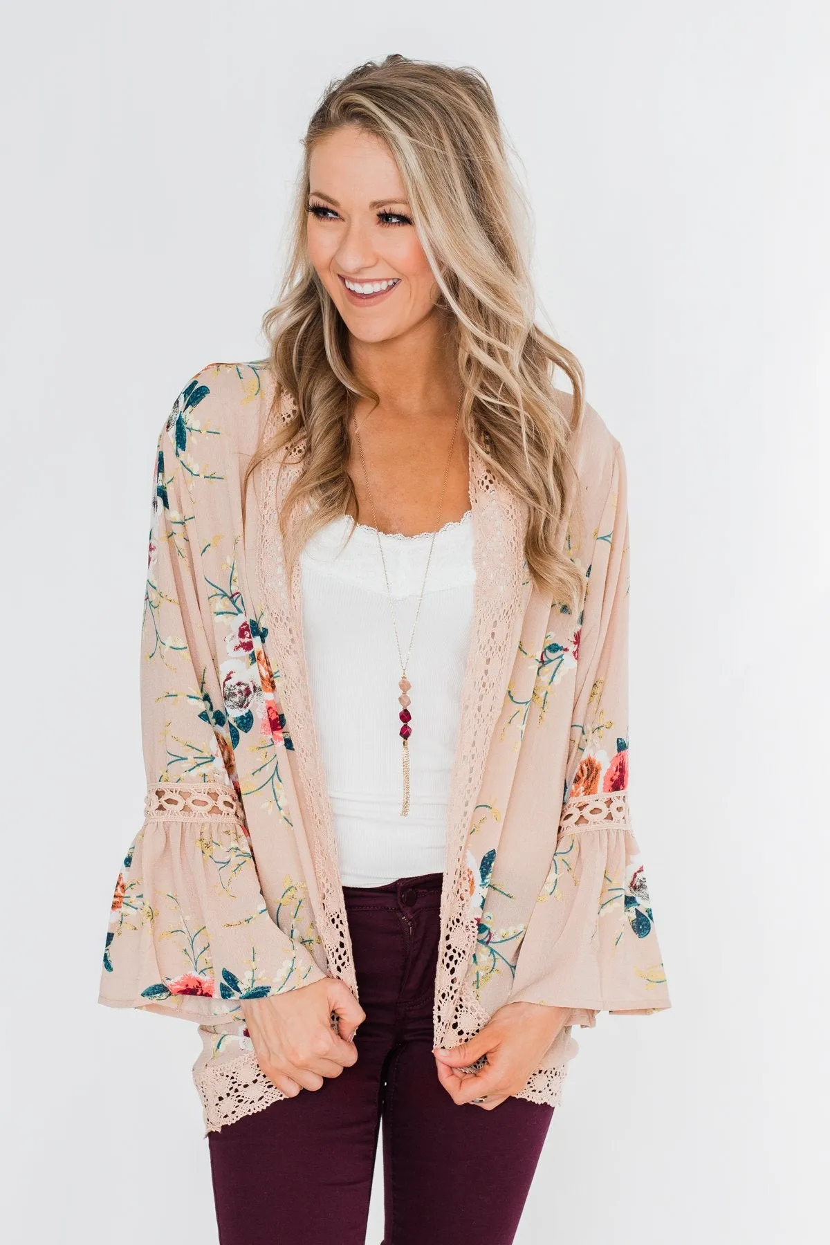 I Found Forever Floral Kimono- Nude