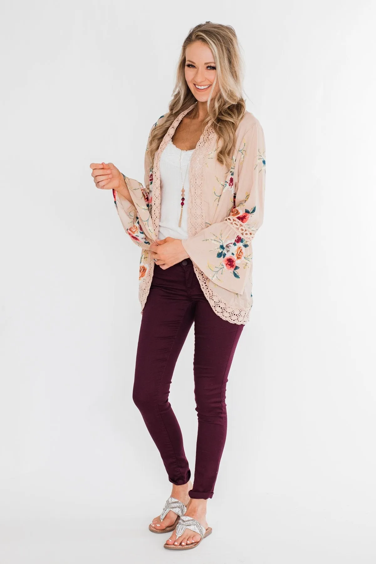 I Found Forever Floral Kimono- Nude