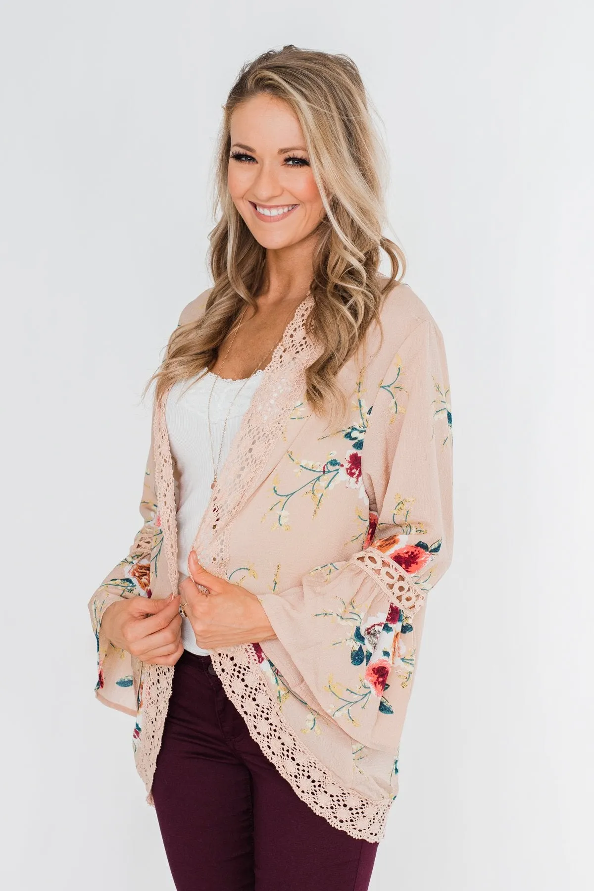 I Found Forever Floral Kimono- Nude