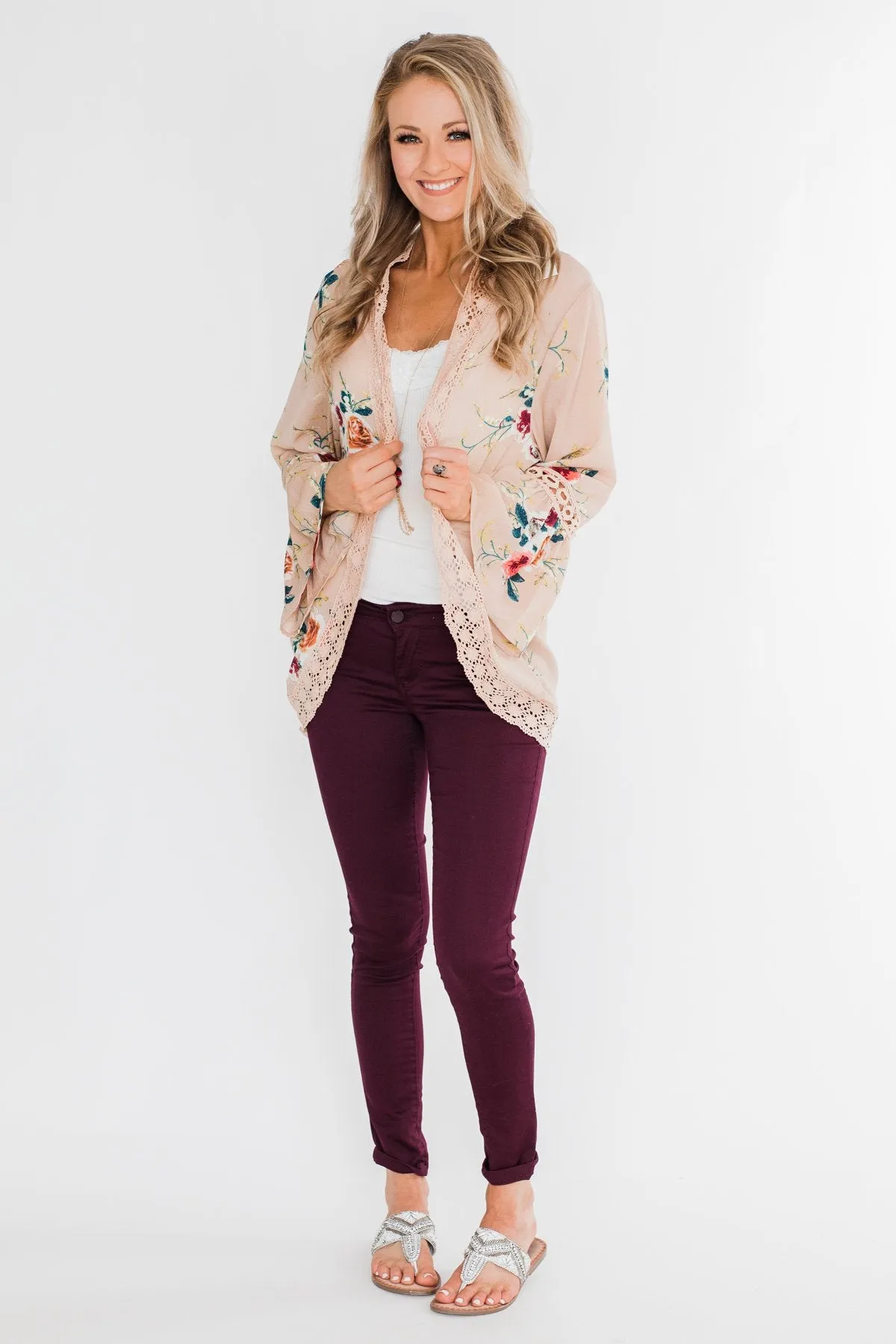 I Found Forever Floral Kimono- Nude