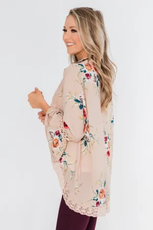 I Found Forever Floral Kimono- Nude