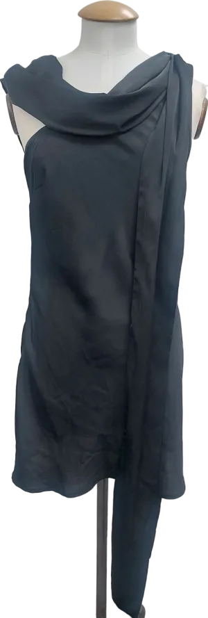 In The Style Black Satin Asymmetric Neckline Mini Dress UK 8