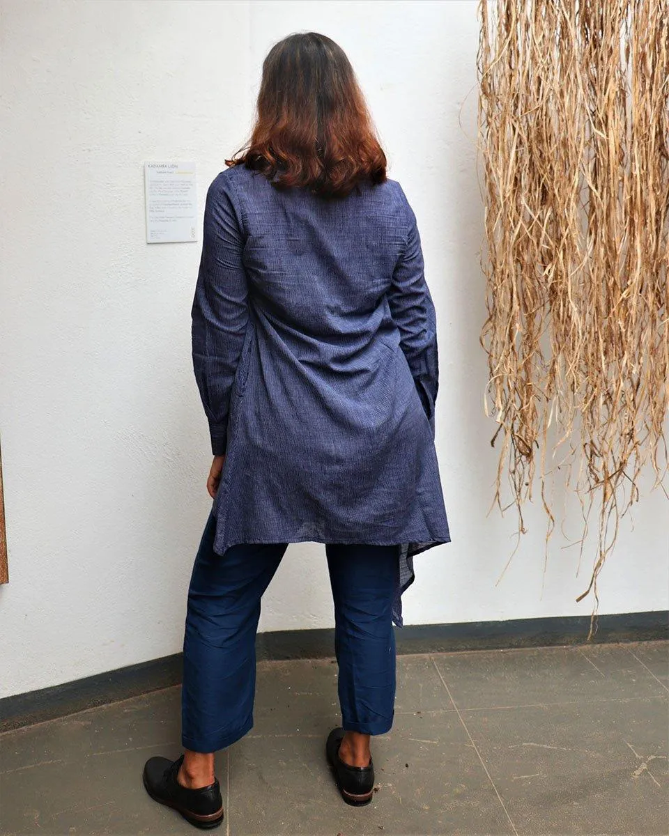 Indigo Handwoven Cotton Asymmetric Kurta-Mog