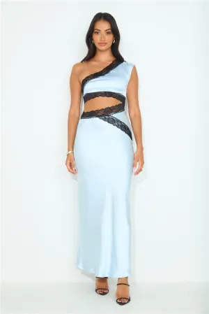 Intricate Love Satin Maxi Dress Blue
